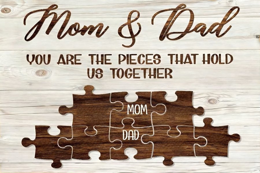 Personalized Mom & Dad Puzzle Canvas – Custom Family Names Wall Art Gift
