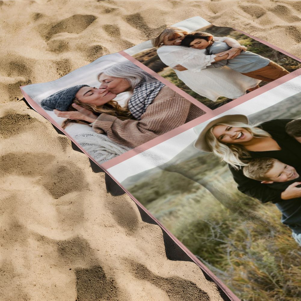 Personalized Photo Collage Beach Towel Custom Text Mother's Day Gift