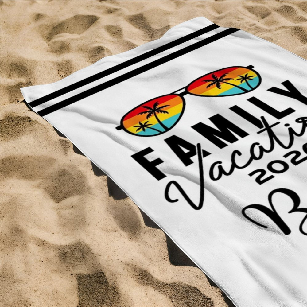Personalized Family Vacation Beach Towel Custom Name & Year Tropical Summer Beach Towel