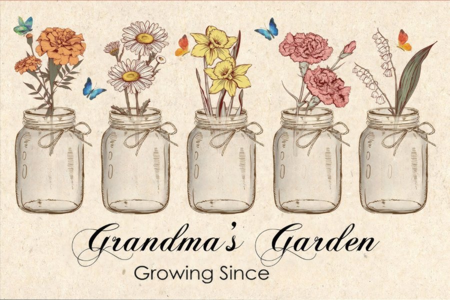 Personalized Grandma's Garden Canvas, Custom Birth Flower Names Gift for Grandma