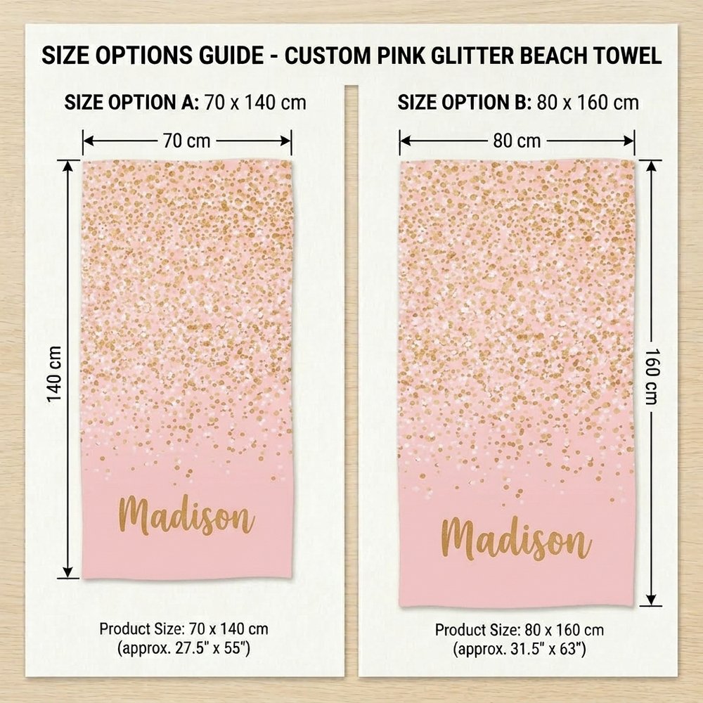 Personalized Pink Beach Towel with Gold Confetti, Custom Name Monogram, Cute Custom Sand-Free Quick Dry Towel for Beach, Pool, Travel