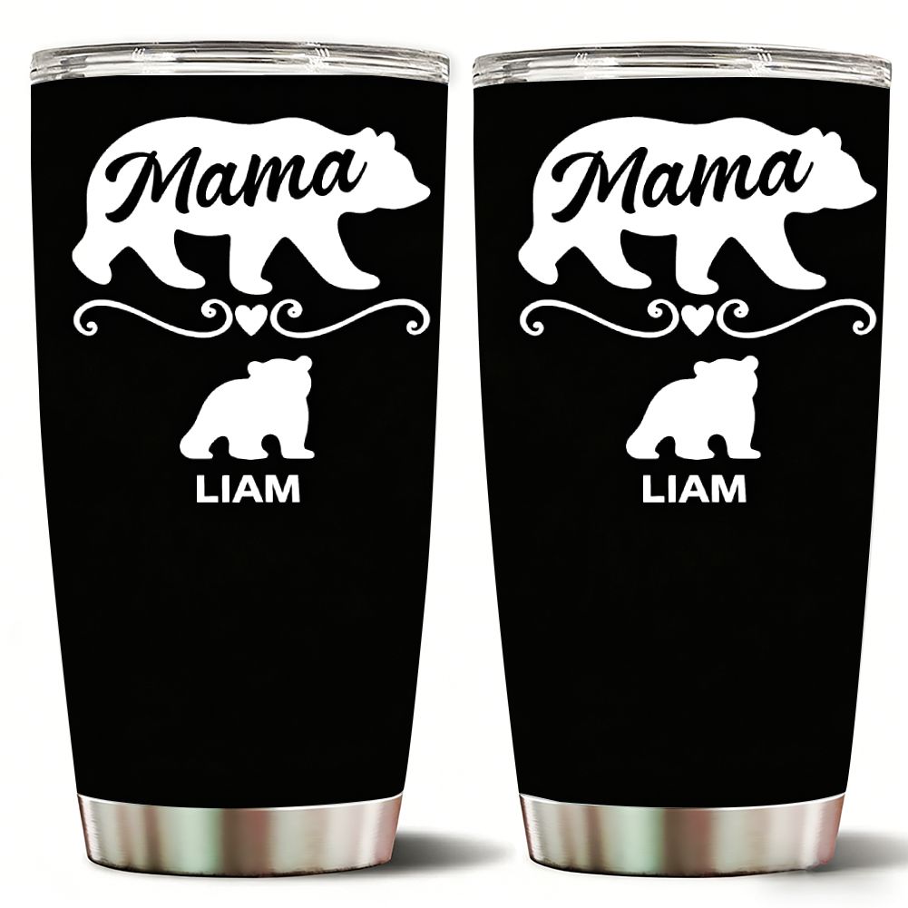 Personalized Mama Bear Tumbler with Kids Names, Custom Family Bear Mother's Day Gift - 20oz