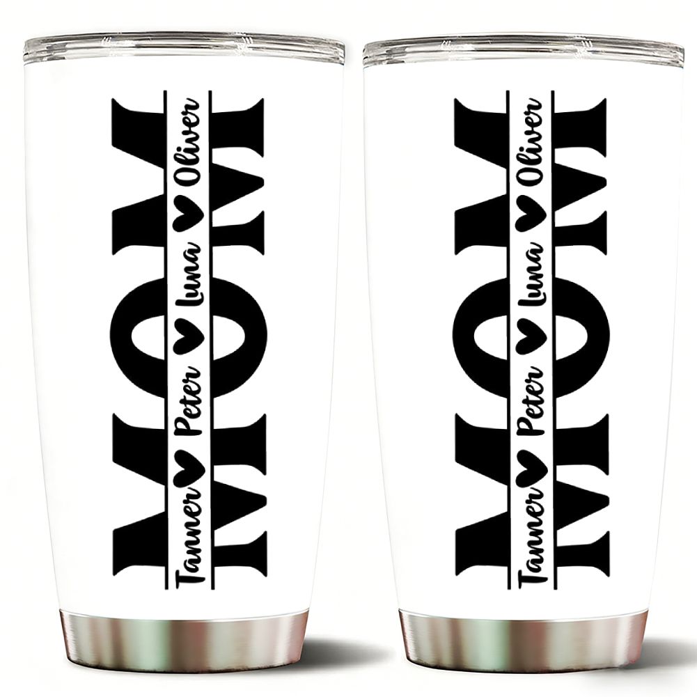 Personalized MOM Tumbler with Kids Names, Custom Name Vertical Design Mother's Day Gift - 20oz