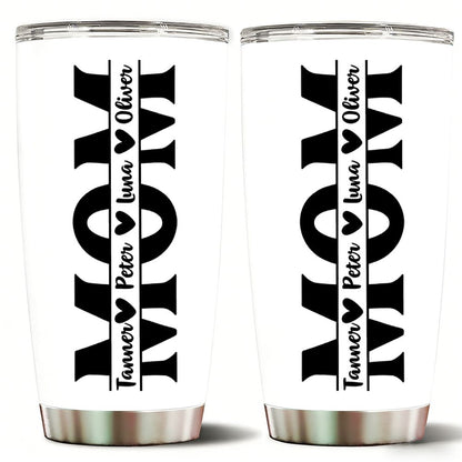 Personalized MOM Tumbler with Kids Names, Custom Name Vertical Design Mother's Day Gift - 20oz