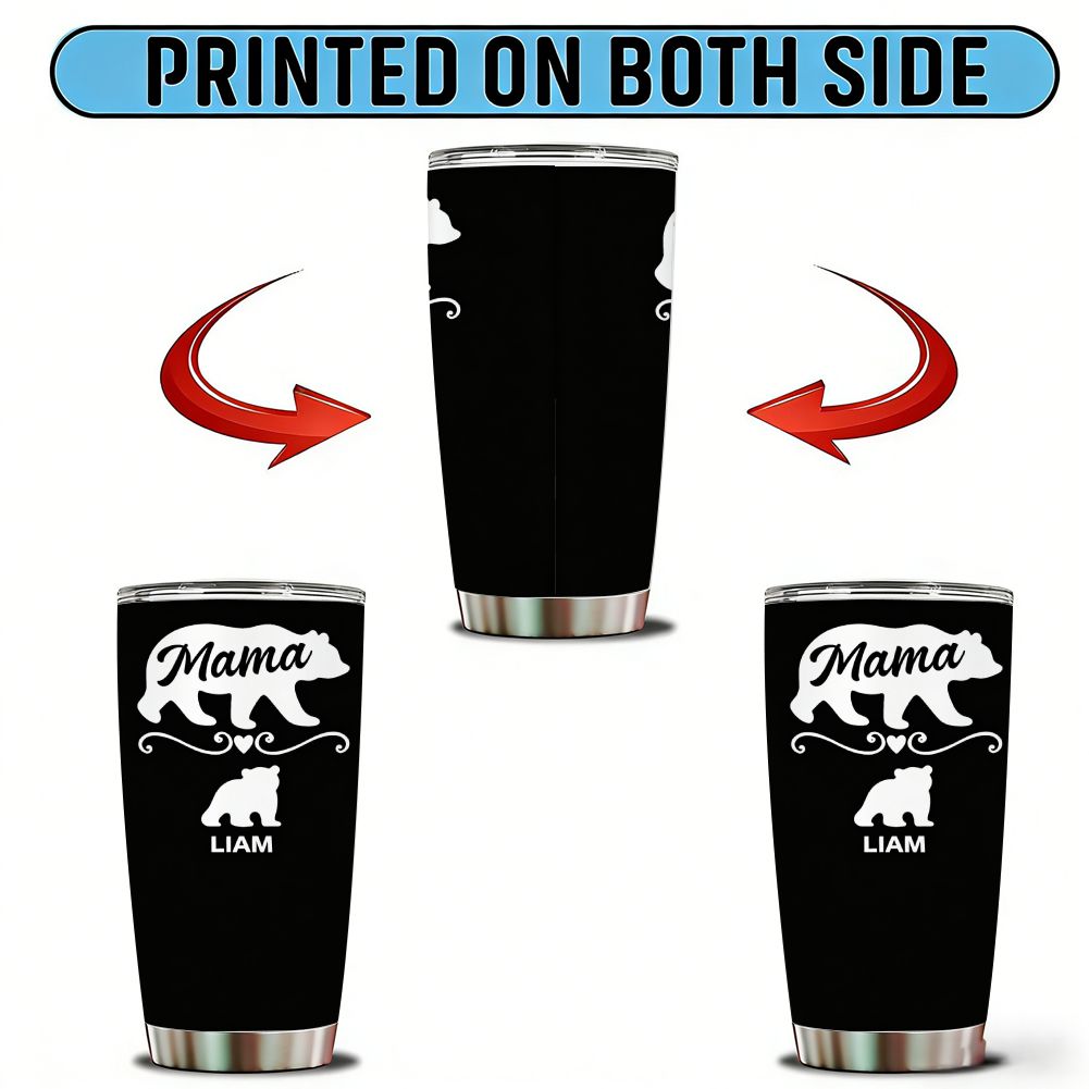 Personalized Mama Bear Tumbler with Kids Names, Custom Family Bear Mother's Day Gift - 20oz