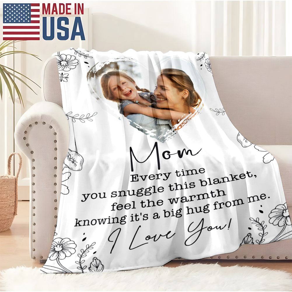 Personalized Photo Blanket for Mom Custom Heart Mother's Day Gift