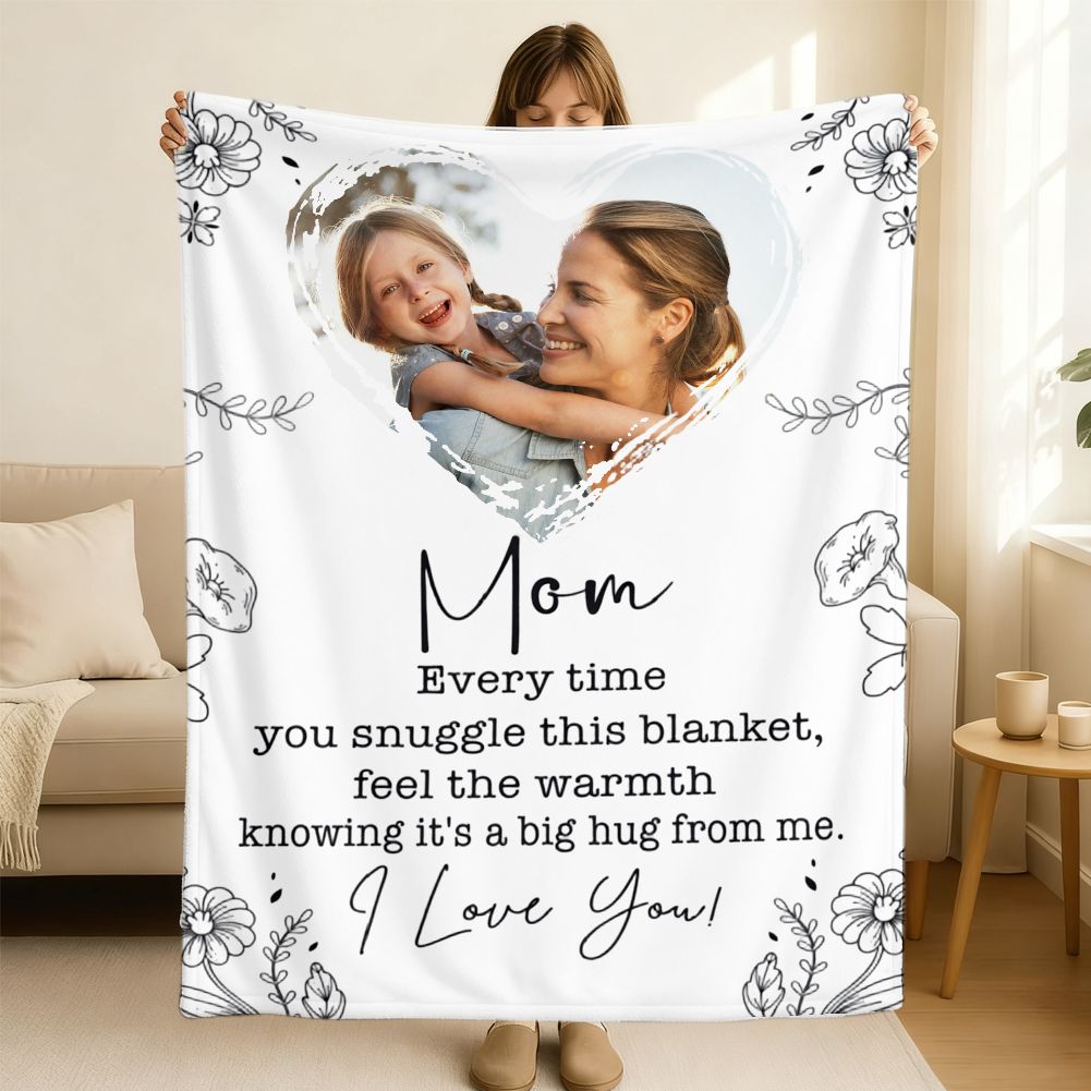 Personalized Photo Blanket for Mom Custom Heart Mother's Day Gift