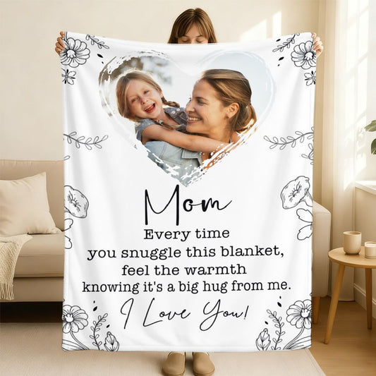 Personalized Photo Blanket for Mom Custom Heart Mother's Day Gift