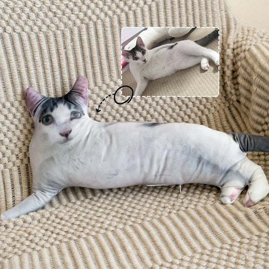 Custom No-White-Edge Cat Body Pillow, Shaped Pet Pillow, Personalized Couch Cushion