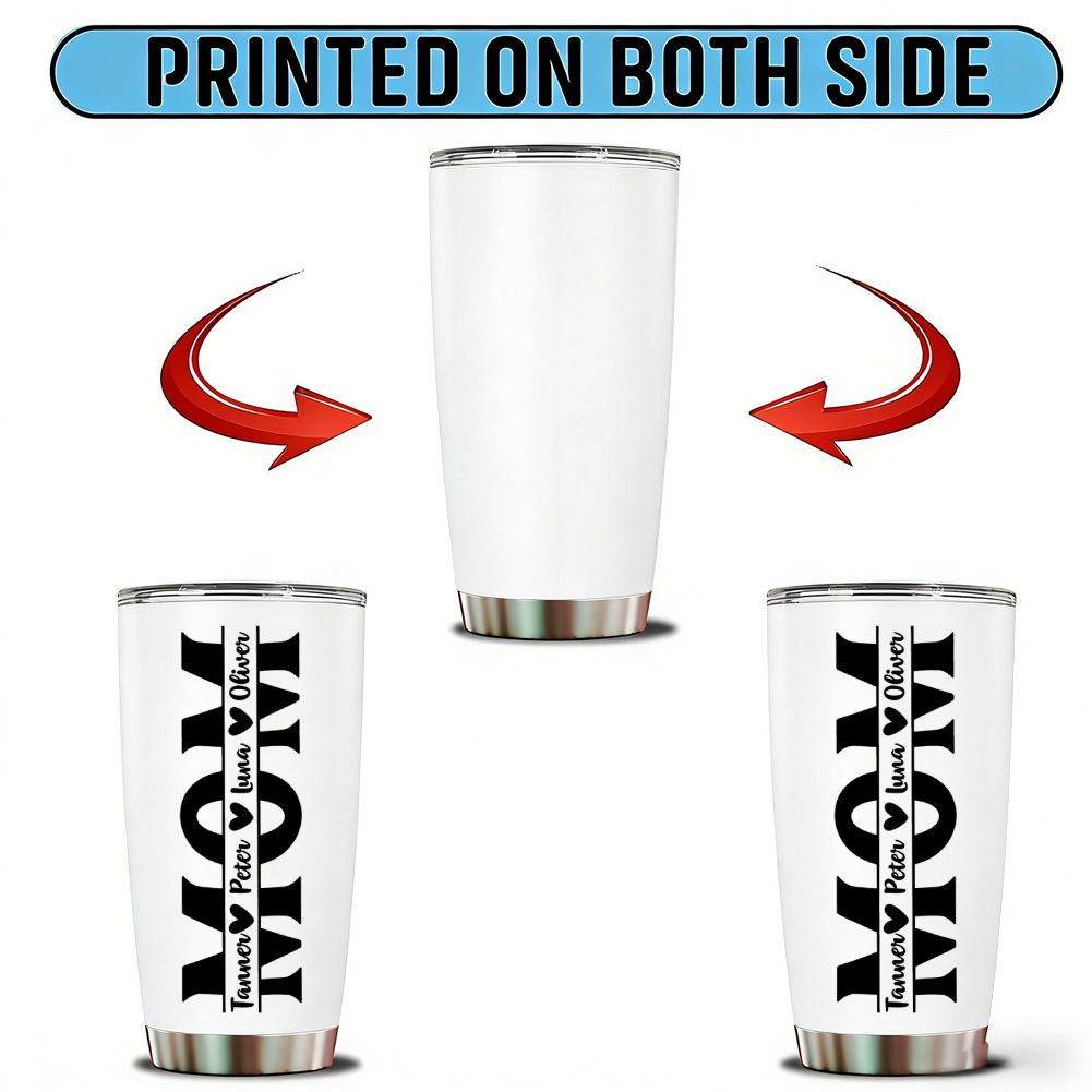 Personalized MOM Tumbler with Kids Names, Custom Name Vertical Design Mother's Day Gift - 20oz
