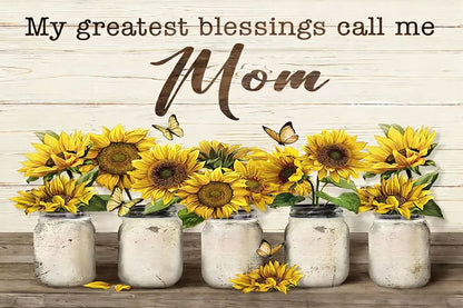 Personalized Sunflower Mom Canvas – Custom Kids Names Mother's Day Gift