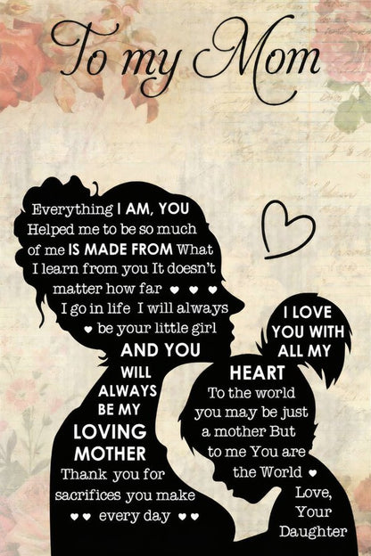 Personalized To My Mom Canvas, Custom Daughter Gift, Mother's Day Silhouette Wall Art