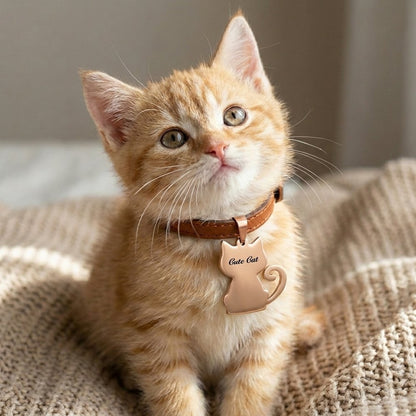 Personalized Gold Cat Pet ID Tag, Custom Cat Name Tag with Keyring