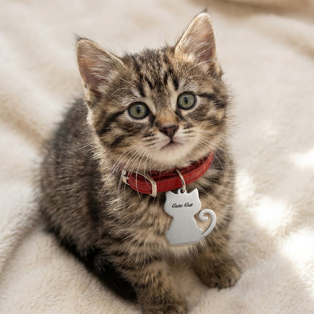Personalized Gold Cat Pet ID Tag, Custom Cat Name Tag with Keyring