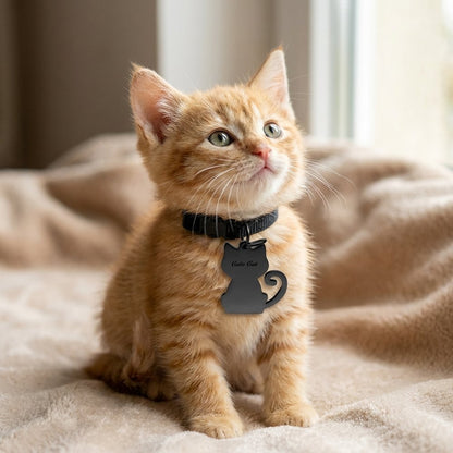 Personalized Gold Cat Pet ID Tag, Custom Cat Name Tag with Keyring