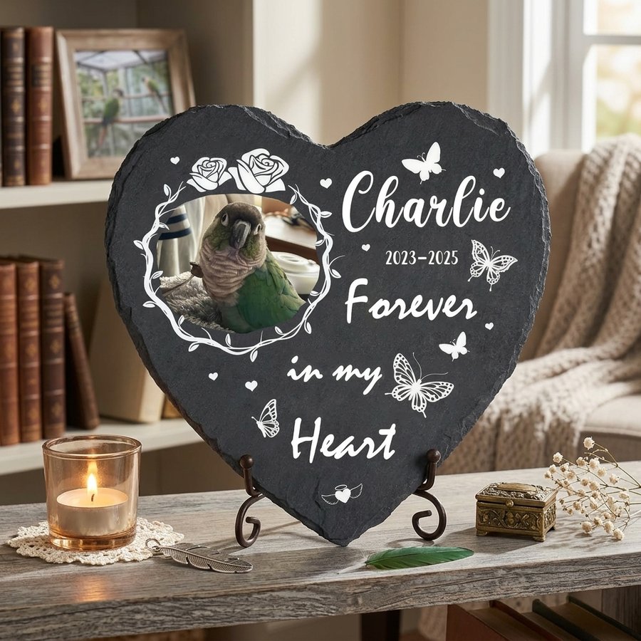 Personalized Heart Pet Memorial Stone with Photo, Custom Memorial Plaque, Forever in My Heart Design