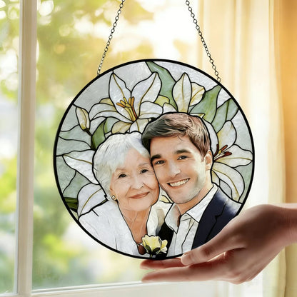 Personalized Photo Mother's Day Suncatcher, Custom Rose Glass Window Hanging