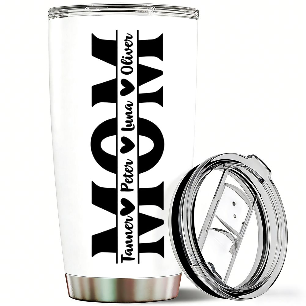 Personalized MOM Tumbler with Kids Names, Custom Name Vertical Design Mother's Day Gift - 20oz