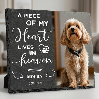 Personalized Pet Memorial Stone with Photo, Custom Dog Grave Marker, A Piece of My Heart Lives in Heaven