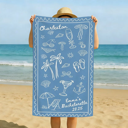 Custom Bachelorette Beach Towel - Personalized Bridal Party Beach Trip Gift For Bridesmaids