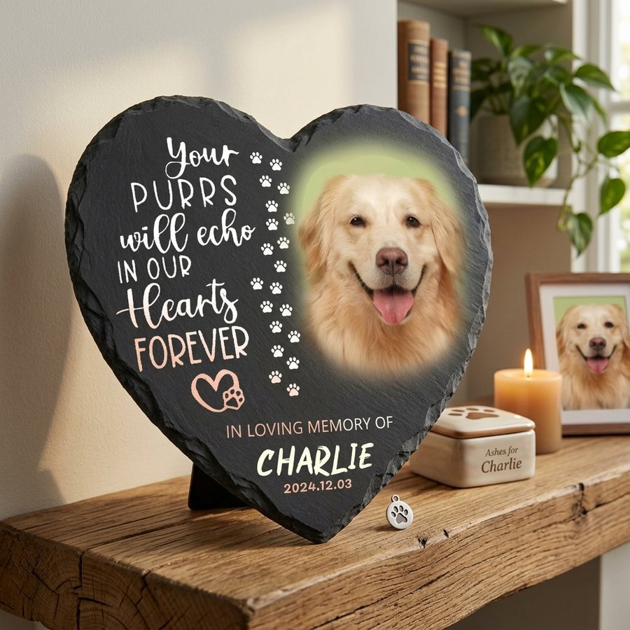 Personalized Heart Shaped Pet Memorial Stone with Photo – Custom Dog Grave Marker, Pet Loss Gift, In Loving Memory Plaque