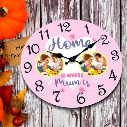 Personalized Mom Photo Wall Clock Home Is Where Mum Is Gift
