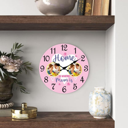 Personalized Mom Photo Wall Clock Home Is Where Mum Is Gift