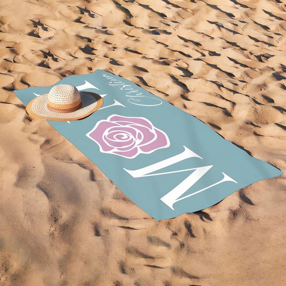 Personalized Floral MOM Beach Towel Custom Name Mother's Day Gift