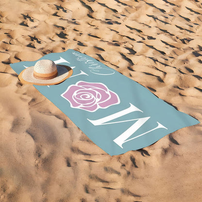 Personalized Floral MOM Beach Towel Custom Name Mother's Day Gift