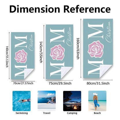 Personalized Floral MOM Beach Towel Custom Name Mother's Day Gift