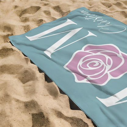 Personalized Floral MOM Beach Towel Custom Name Mother's Day Gift