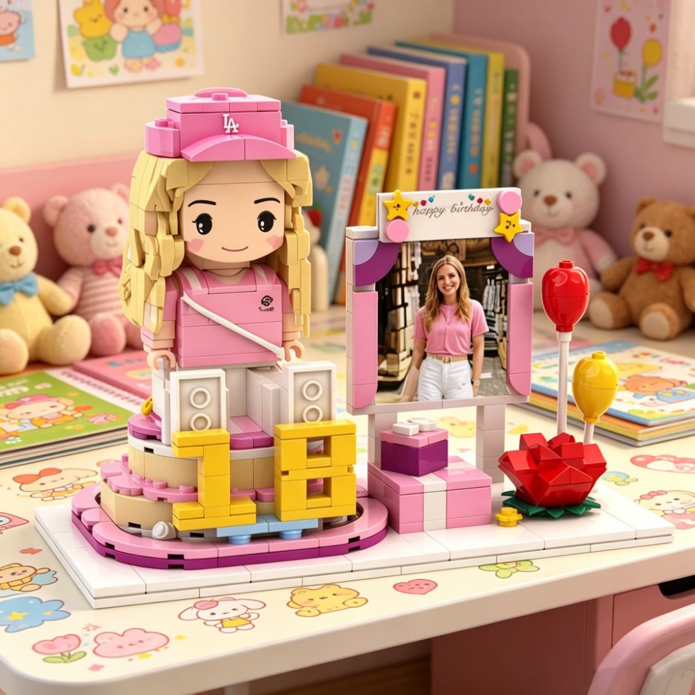 Custom Birthday Brick Figure Set - Personalized Photo Building Block Doll with Picture Frame Gift