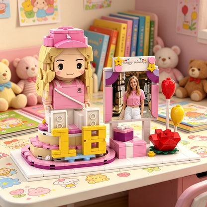 Custom Birthday Brick Figure Set - Personalized Photo Building Block Doll with Picture Frame Gift