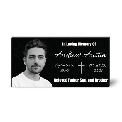 Personalized Memorial Plaque with Photo, Custom Grave Marker with Cross, In Loving Memory Headstone Gift