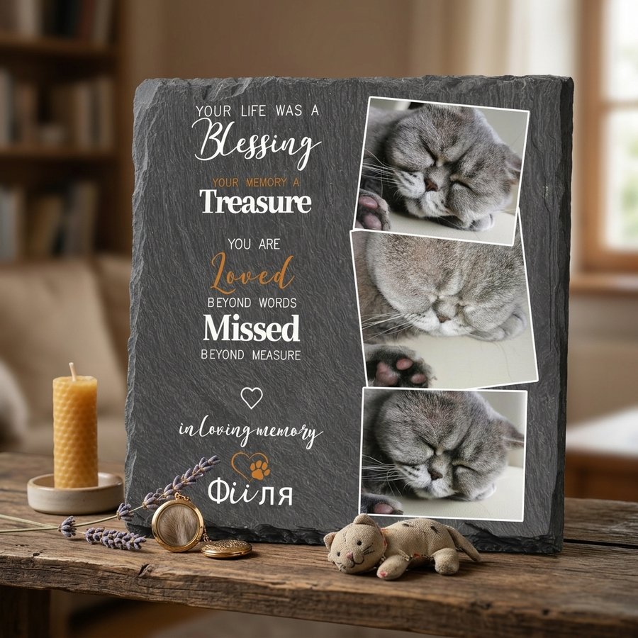 Personalized Pet Memorial Stone with Photo – Custom Cat Grave Marker, Pet Loss Sympathy Gift, In Loving Memory Plaque