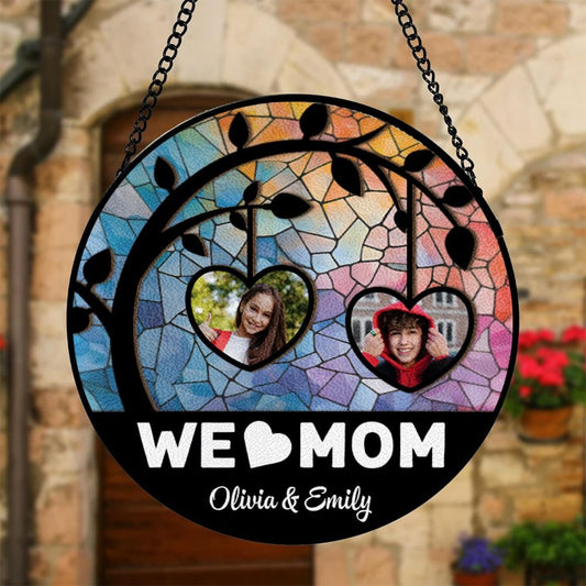 Personalized Photo Mom Suncatcher, Custom Heart Window Hanging with Names