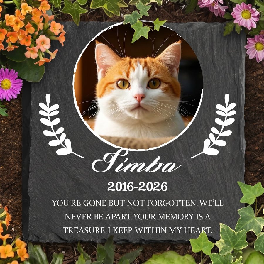 Custom Cat Memorial Stone, Personalized Pet Headstone with Photo and Name, Outdoor Grave Marker for Garden Tribute