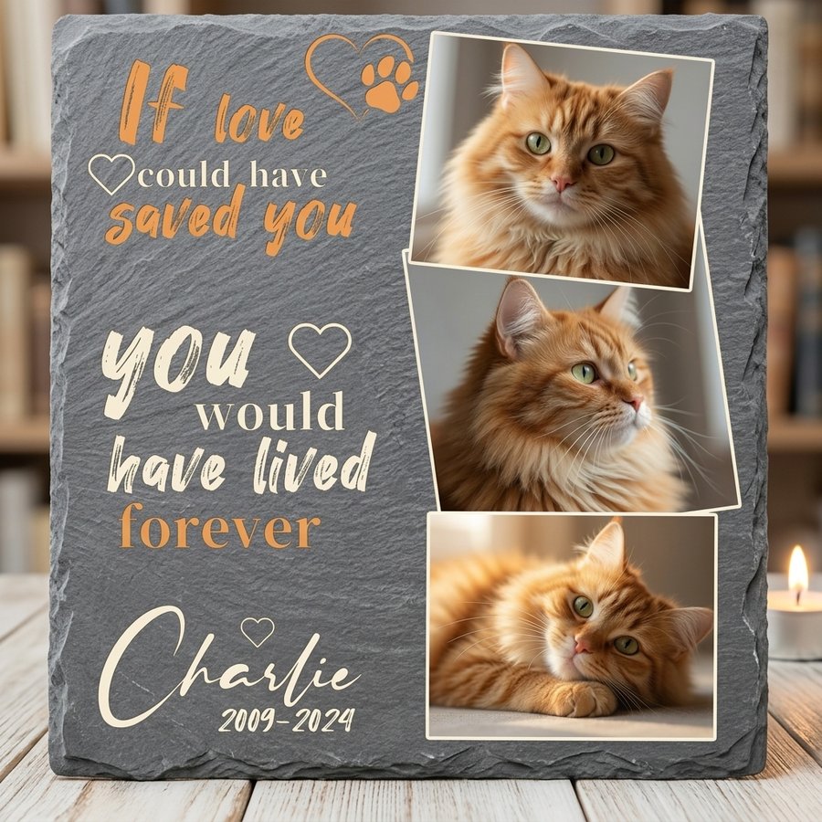 Personalized Cat Memorial Stone with Photo Collage, Custom Pet Grave Marker for Outdoor Tribute