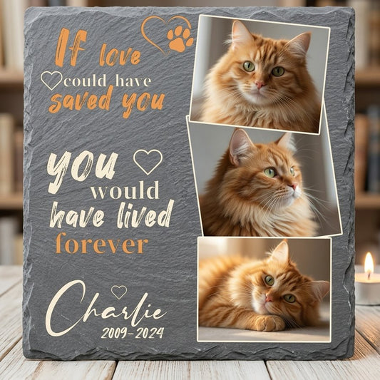 Personalized Cat Memorial Stone with Photo Collage, Custom Pet Grave Marker for Outdoor Tribute