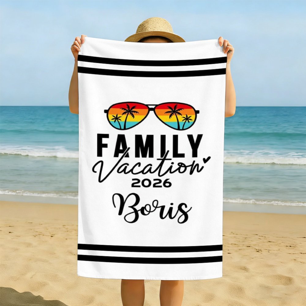 Personalized Family Vacation Beach Towel Custom Name & Year Tropical Summer Beach Towel