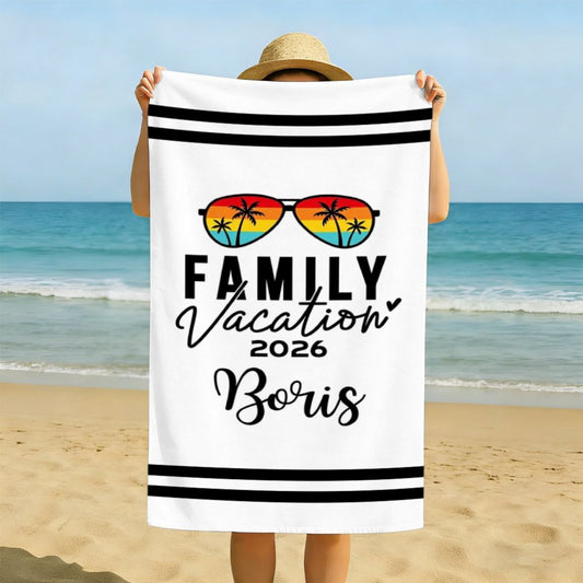 Personalized Family Vacation Beach Towel Custom Name & Year Tropical Summer Beach Towel