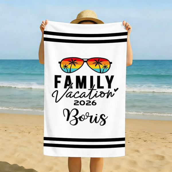 Personalized Family Vacation Beach Towel Custom Name & Year Tropical Summer Beach Towel