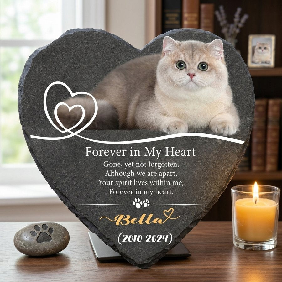 Personalized Heart-Shaped Memorial Stone for Cat, Custom Pet Grave Marker with Name and Years