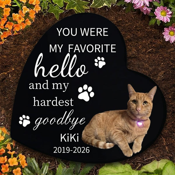 Personalized Pet Memorial Stone, Custom Cat Grave Marker, Heart Shaped Pet Loss Garden Stone with Photo for Outdoor Memorial