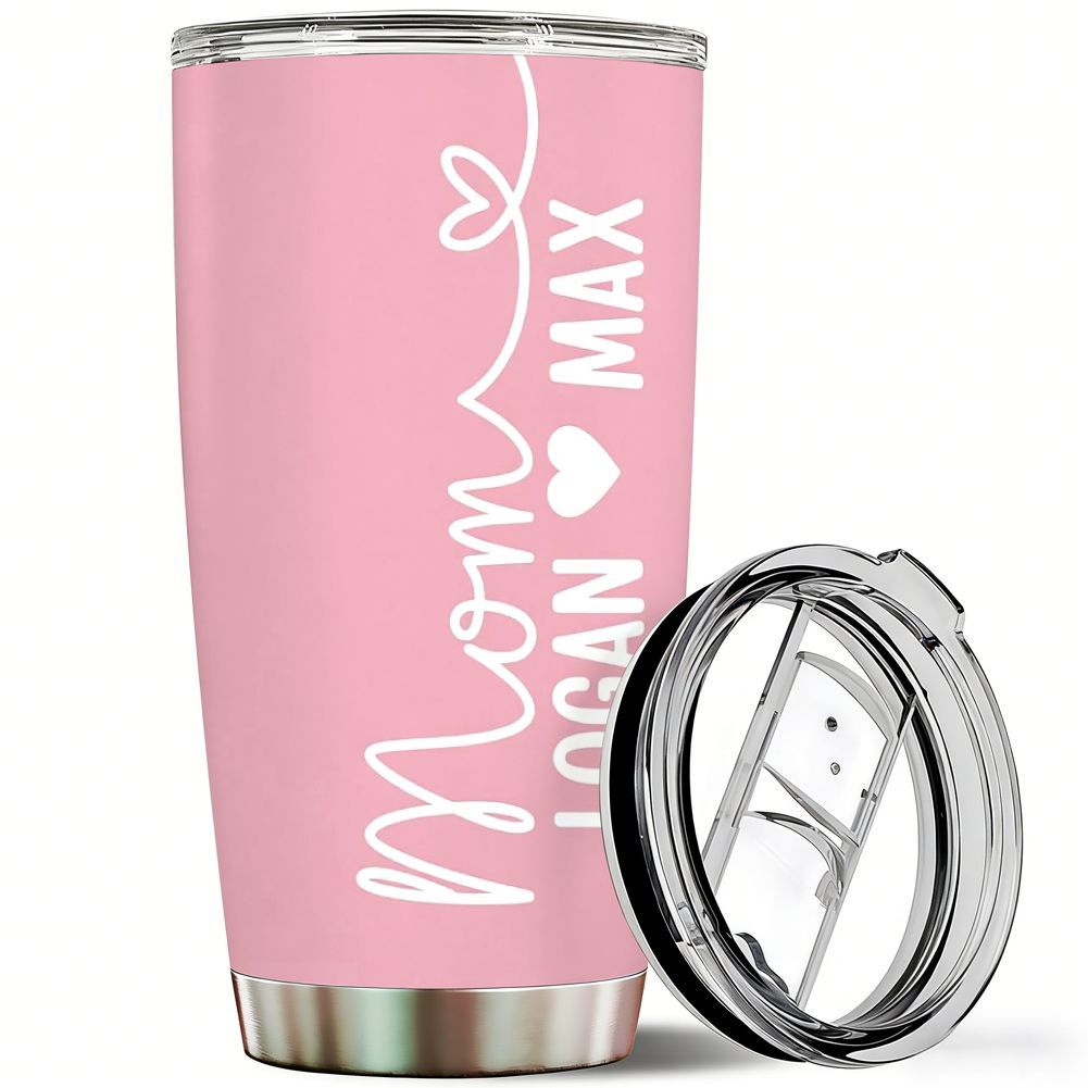 Personalized Mom Tumbler with Kids Names, Custom Pink Mother's Day Gift - 20oz