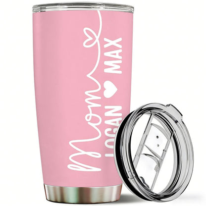 Personalized Mom Tumbler with Kids Names, Custom Pink Mother's Day Gift - 20oz