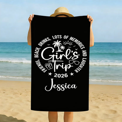 Personalized Girls Trip Beach Towel, Custom Name Vacation Towel, Funny Summer Travel Towel