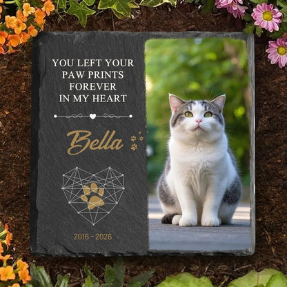 Custom Cat Memorial Stone with Photo, Personalized Pet Grave Marker for Outdoor Garden Tribute