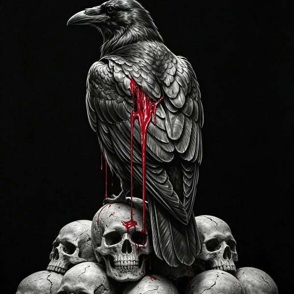 Crimson Omen Raven Halloween Canvas Wall Art
