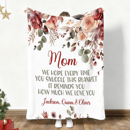 Personalized Mom Blanket with Kids Names Floral Mother's Day Gift
